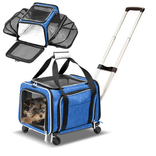 RUFF LIFE 101 Airline Approved Expandable Premium Pet Carrier on Wheels- Two Sided Rolling Carrier- Designed for Dogs & Cats- Extra Spacious Soft Lined Carrier- BLUE
